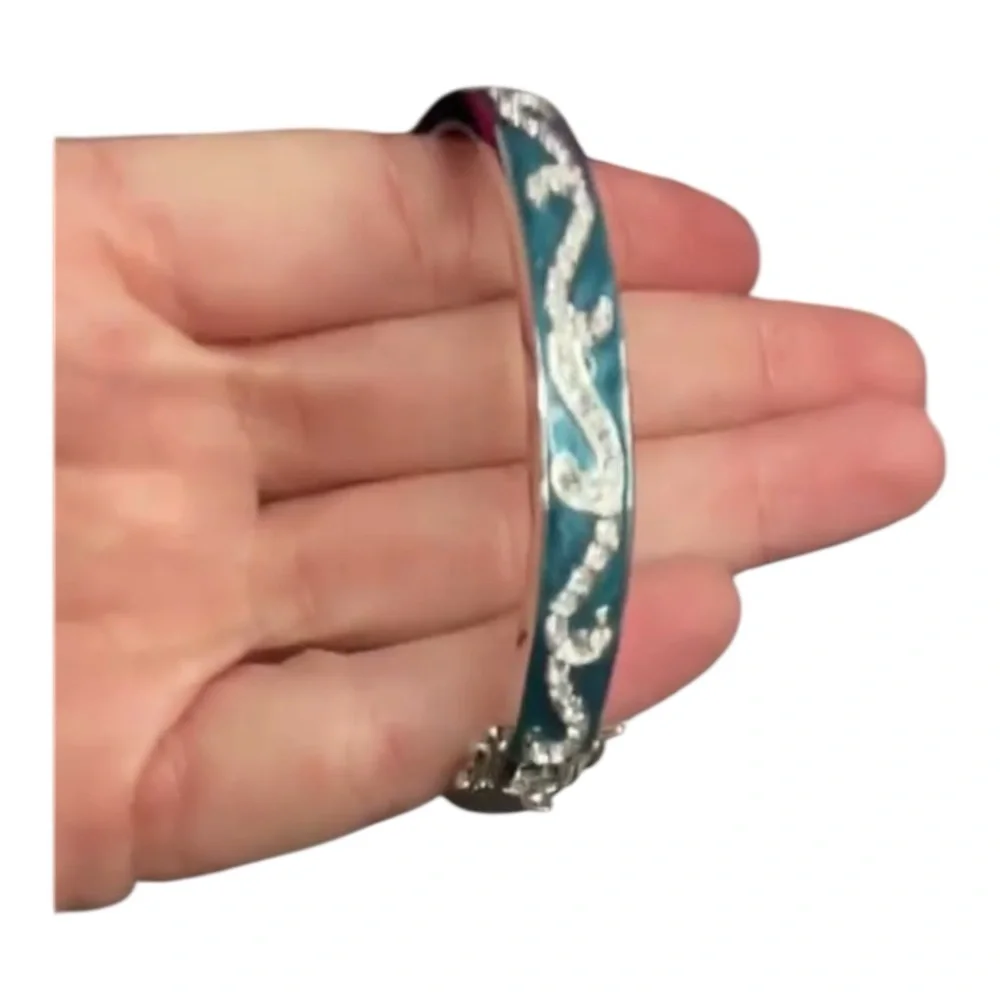 LAUREN G ADAMS TEAL BLUE ENAMEL  & SILVER ‎ BANGLE BRACELET $215 NWT
